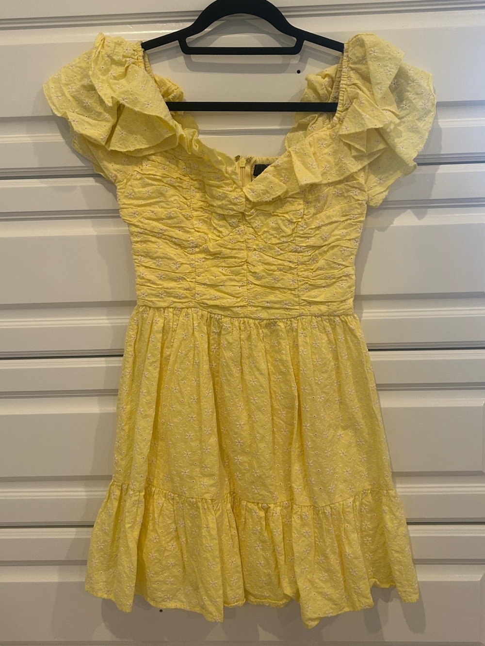 Aqua Yellow Ruffle-Off Shoulder Mini Dress